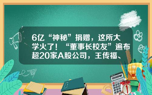 6亿“神秘”捐赠，这所大学火了！“董事长校友”遍布超20家A股公司，王传福、汪建、梁稳根均在列…-大量持有上市公司