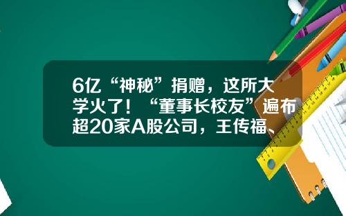 6亿“神秘”捐赠，这所大学火了！“董事长校友”遍布超20家A股公司，王传福、汪建、梁稳根均在列…-高校控股上市公司