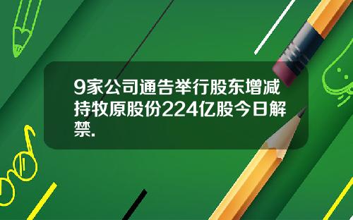 9家公司通告举行股东增减持牧原股份224亿股今日解禁.