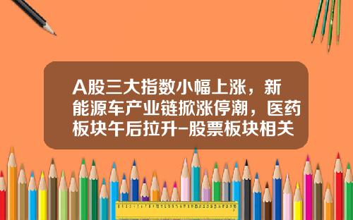 A股三大指数小幅上涨，新能源车产业链掀涨停潮，医药板块午后拉升-股票板块相关新闻资讯【新闻】.