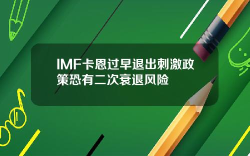 IMF卡恩过早退出刺激政策恐有二次衰退风险