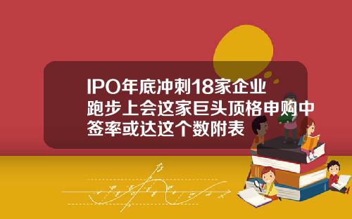 IPO年底冲刺18家企业跑步上会这家巨头顶格申购中签率或达这个数附表