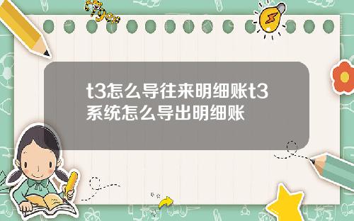 t3怎么导往来明细账t3系统怎么导出明细账
