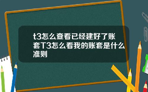 t3怎么查看已经建好了账套T3怎么看我的账套是什么准则