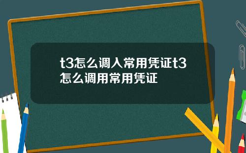t3怎么调入常用凭证t3怎么调用常用凭证
