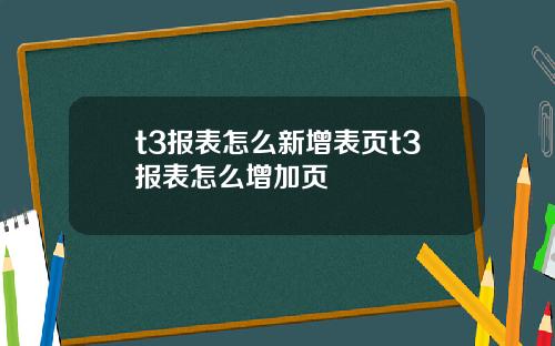 t3报表怎么新增表页t3报表怎么增加页