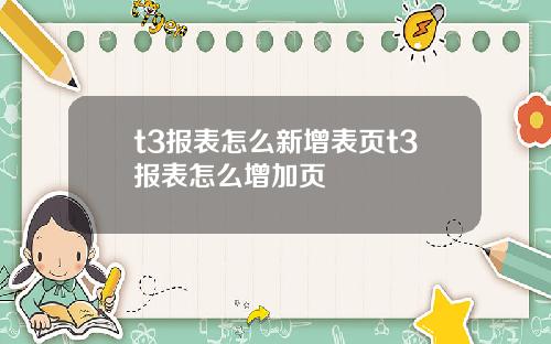 t3报表怎么新增表页t3报表怎么增加页