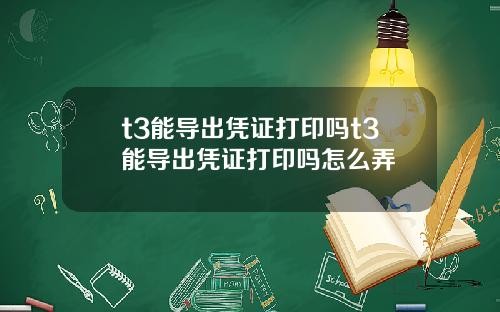 t3能导出凭证打印吗t3能导出凭证打印吗怎么弄