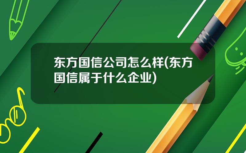 东方国信公司怎么样(东方国信属于什么企业)
