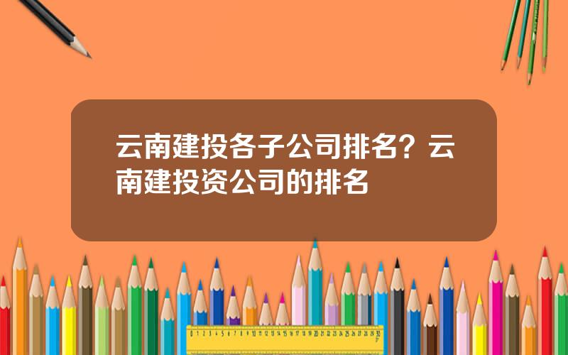 云南建投各子公司排名？云南建投资公司的排名