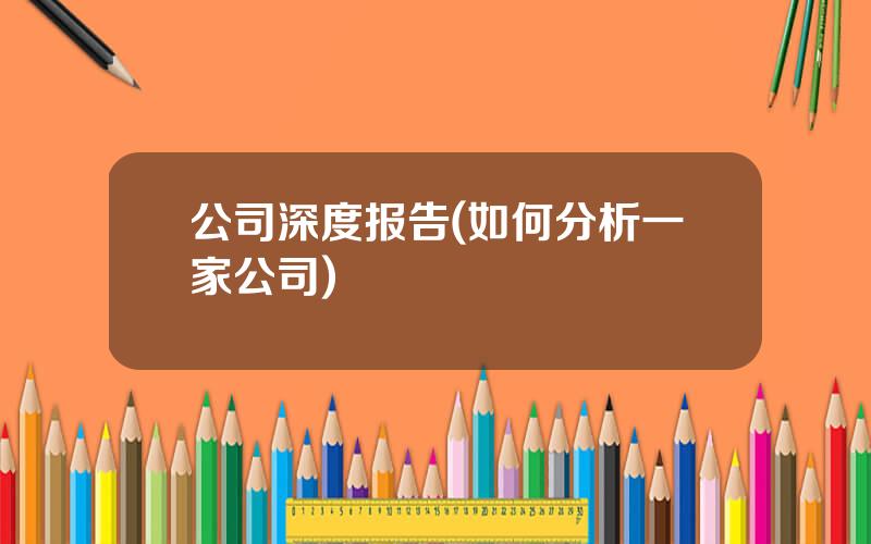 公司深度报告(如何分析一家公司)